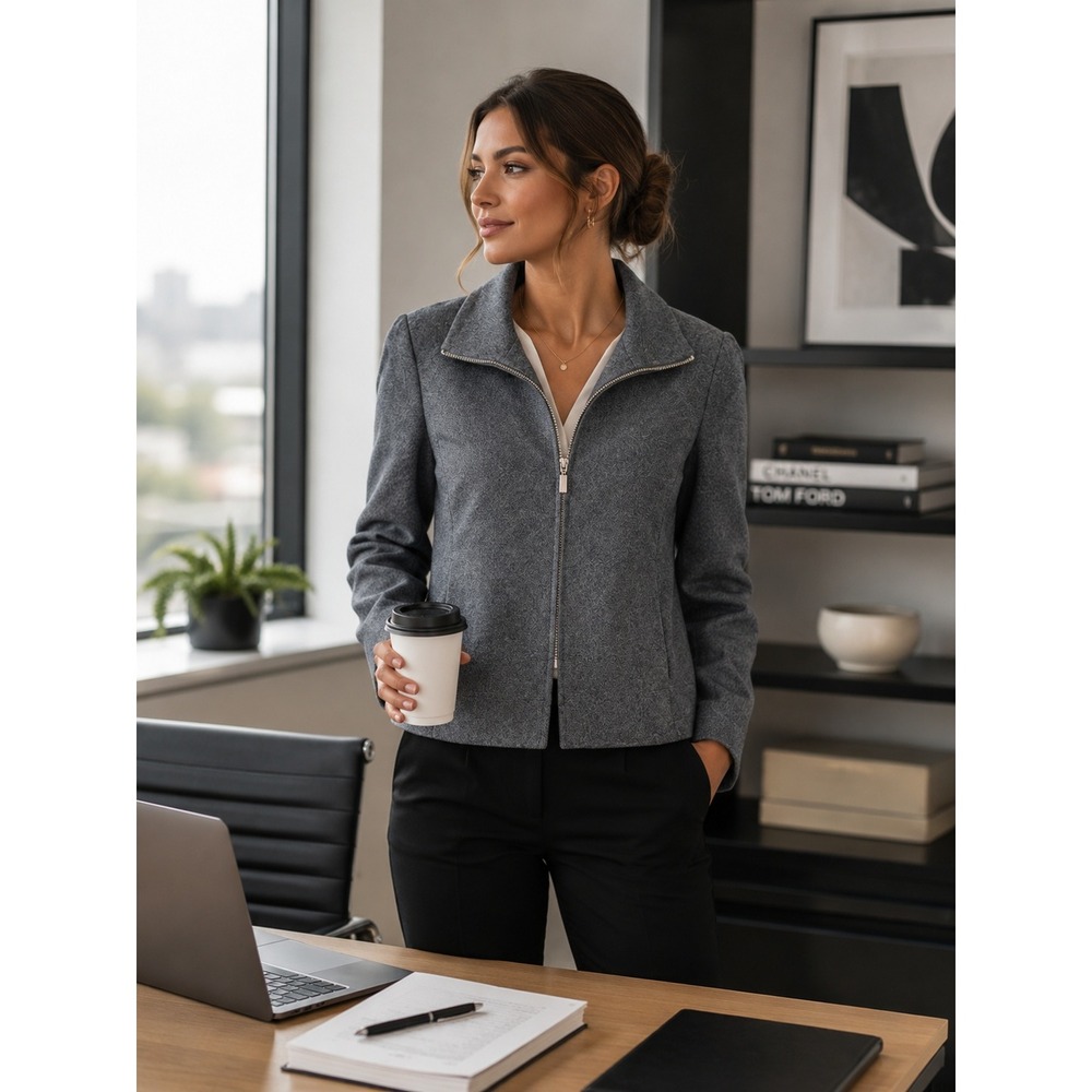 Petite Sophisticate Wool Cashmere Zip Up Jacket Grey Size 6